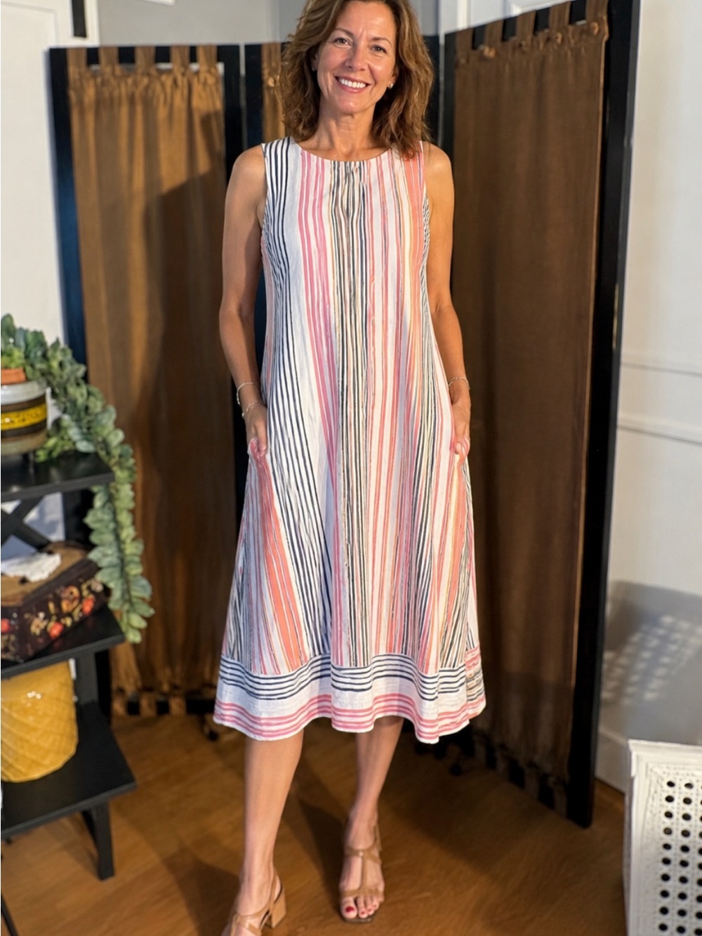 Karl Lagerfeld White Multi-Colored Stripe Dress